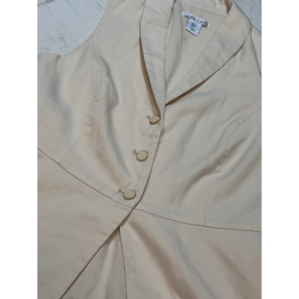 Christian Lacroix Womens Beige Tencel Peplum Vest Shawl Collar Size S - Picture 2 of 8